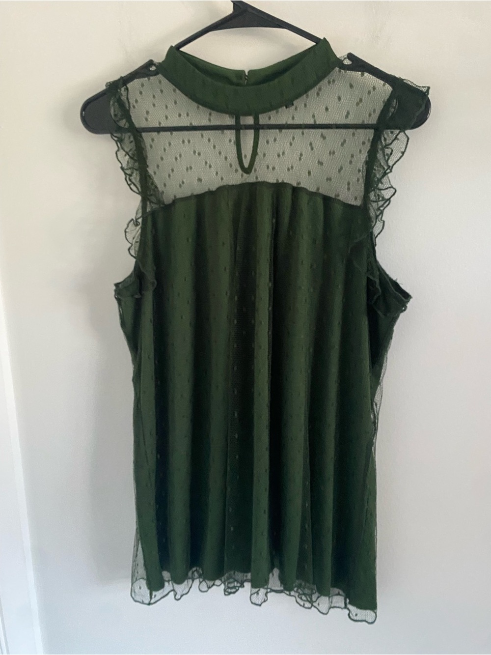 Sleeveless Swiss Dot Mock Neck Blouse
